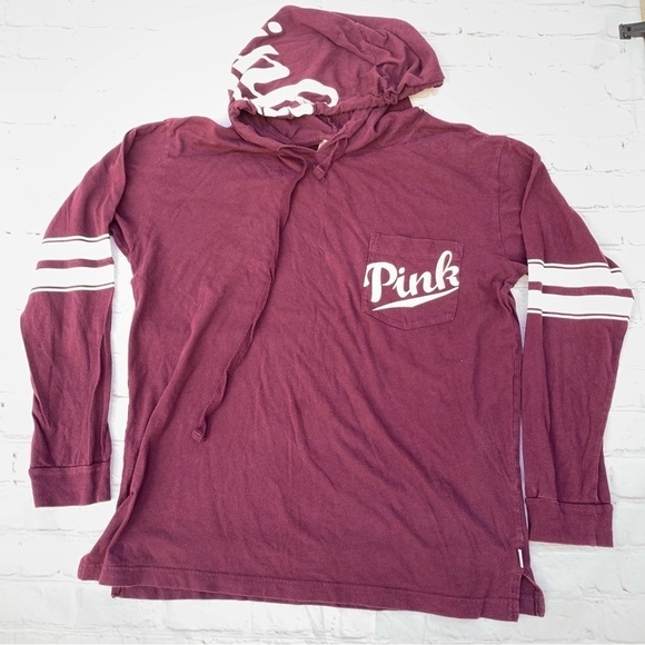 PINK | Victoria’s Secret deep burgundy pullover hoodie size Medium - Picture 1 of 9